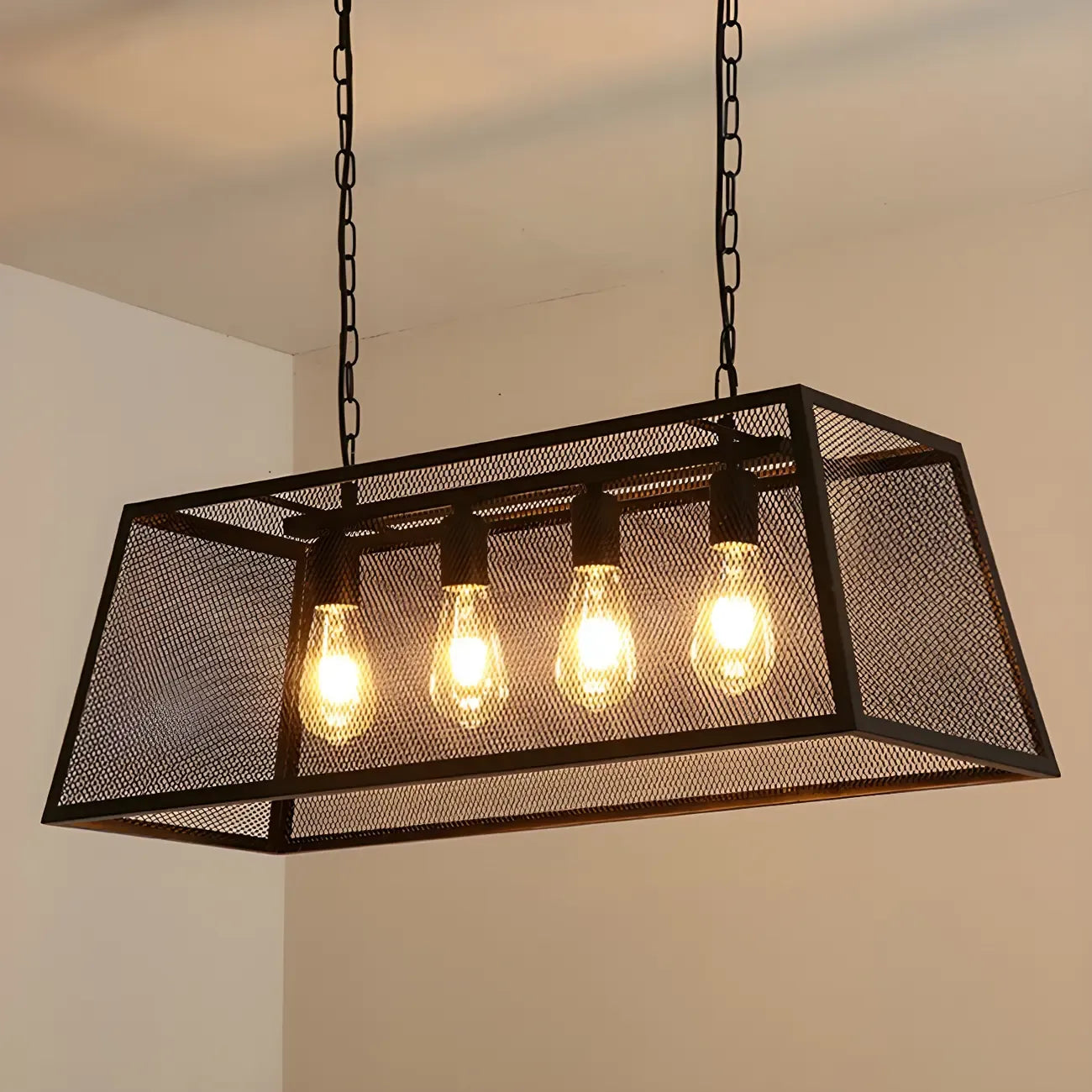 Industrial Black Metal Cage Chandelier for Kitchen