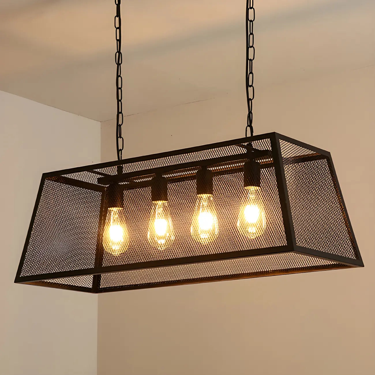 Industrial Black Metal Cage Chandelier for Kitchen