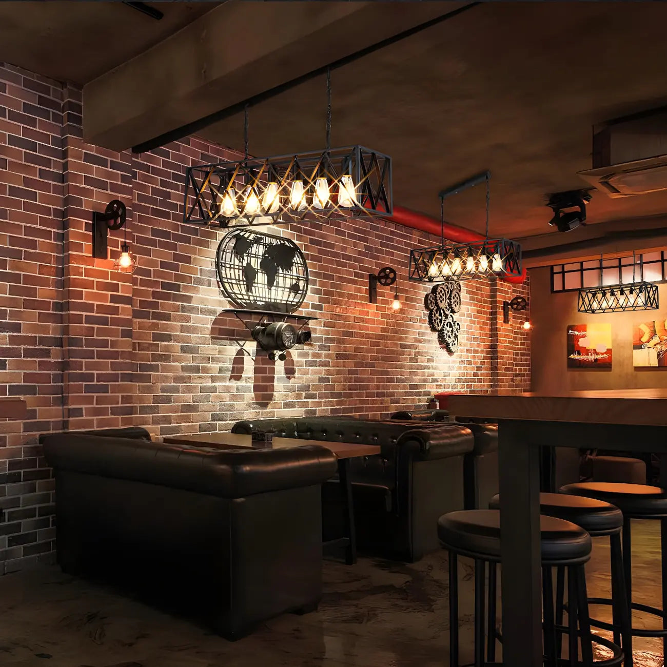 Industrial Black Metal Cage Chandelier for Kitchen