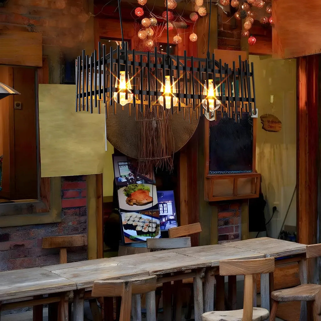 Industrial Black Metal Cage Chandelier for Kitchen