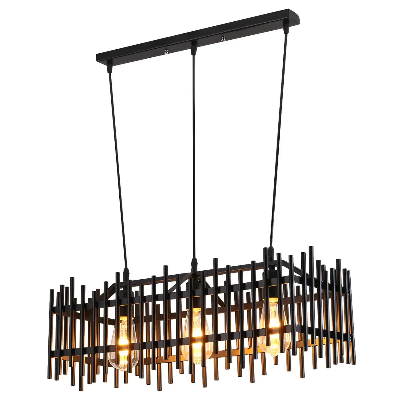 Industrial Black Metal Cage Chandelier for Kitchen