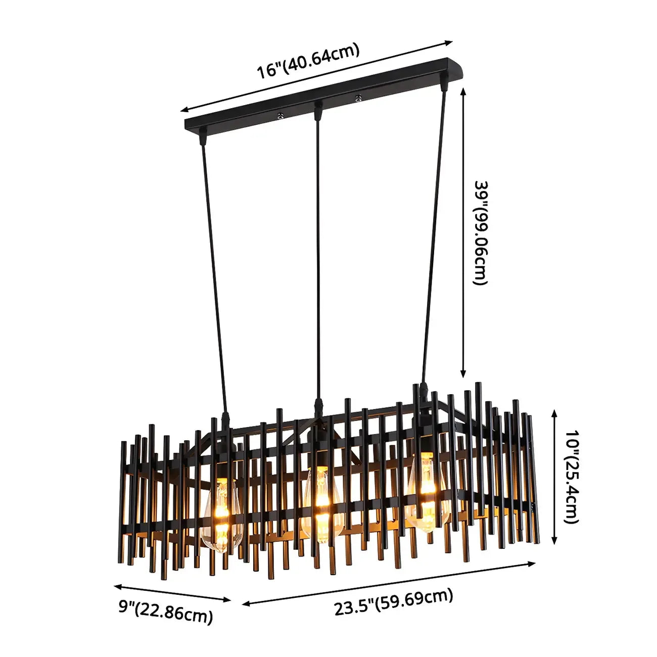Industrial Black Metal Cage Chandelier for Kitchen