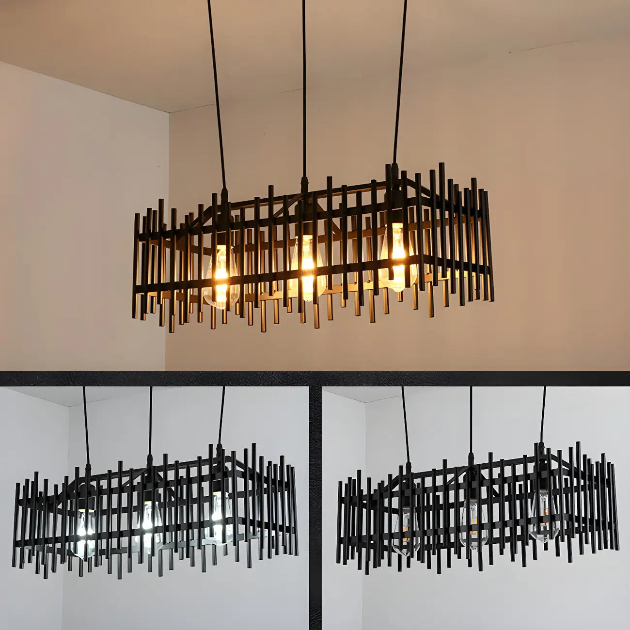 Industrial Black Metal Cage Chandelier for Kitchen