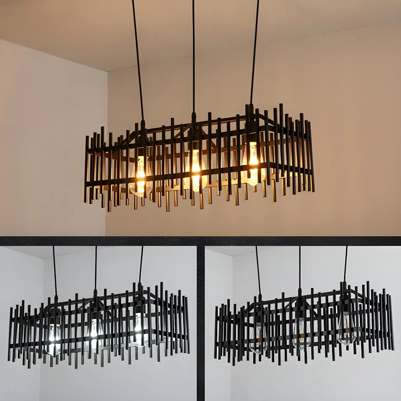 Industrial Black Metal Cage Chandelier for Kitchen