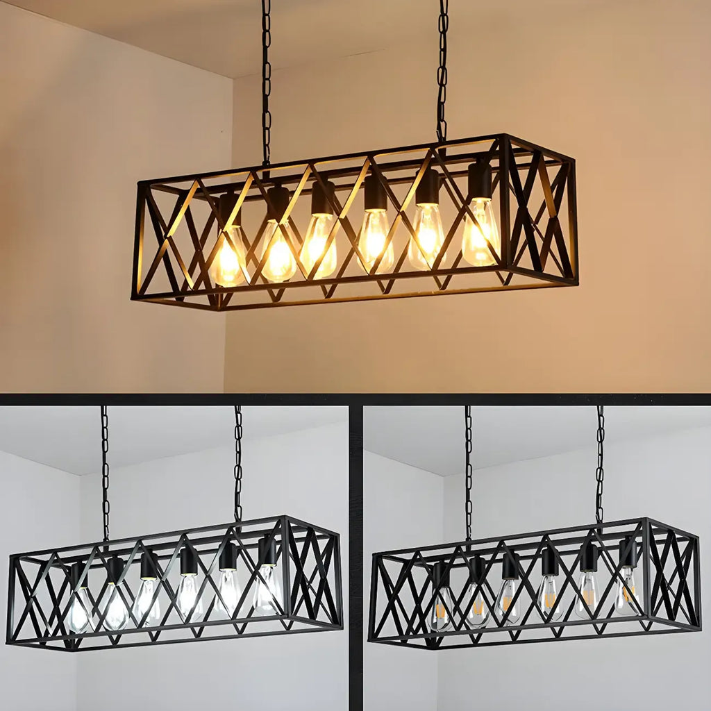 Industrial Black Metal Cage Chandelier for Kitchen