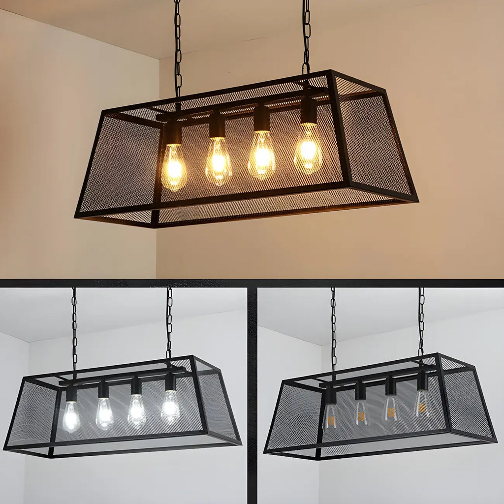 Industrial Black Metal Cage Chandelier for Kitchen