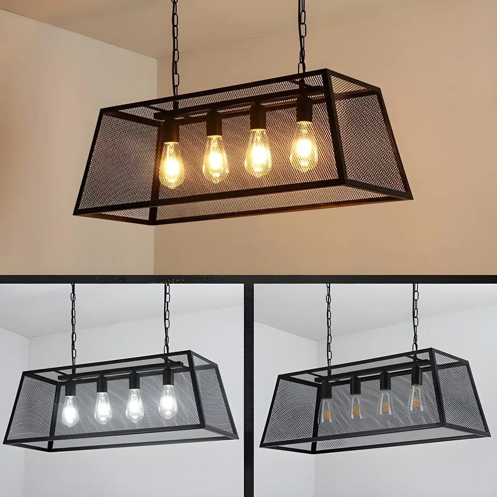 Industrial Black Metal Cage Chandelier for Kitchen