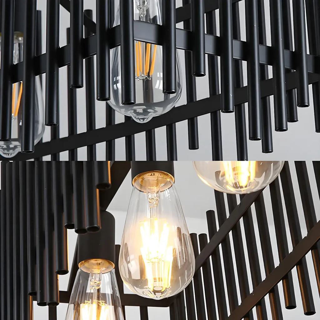 Industrial Black Metal Cage Chandelier for Kitchen
