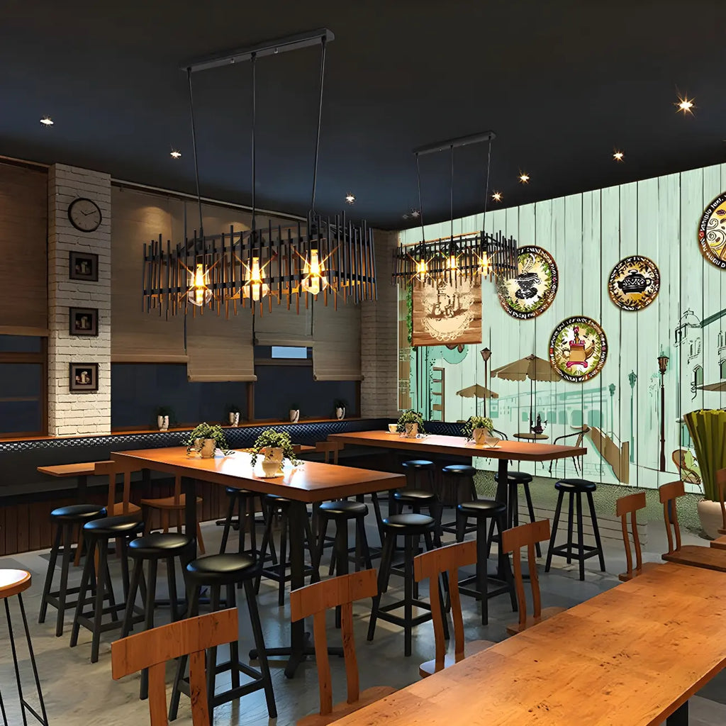 Industrial Black Metal Cage Chandelier for Kitchen