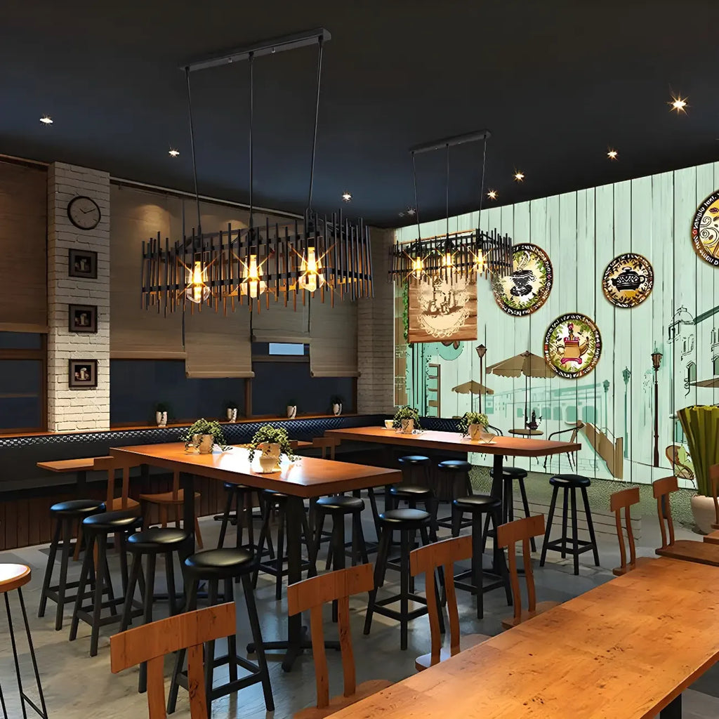 Industrial Black Metal Cage Chandelier for Kitchen