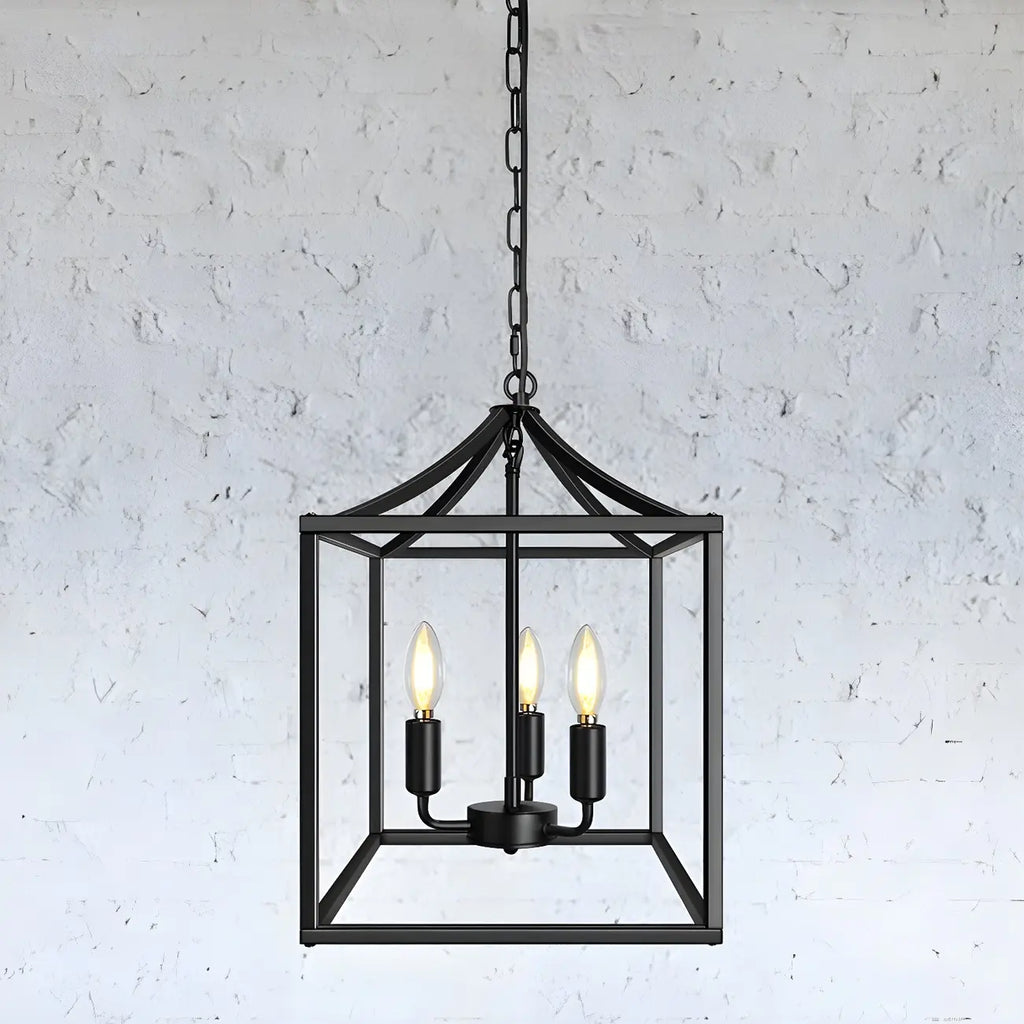Industrial Black Metal Square Caged Kitchen Pendant Chandelier
