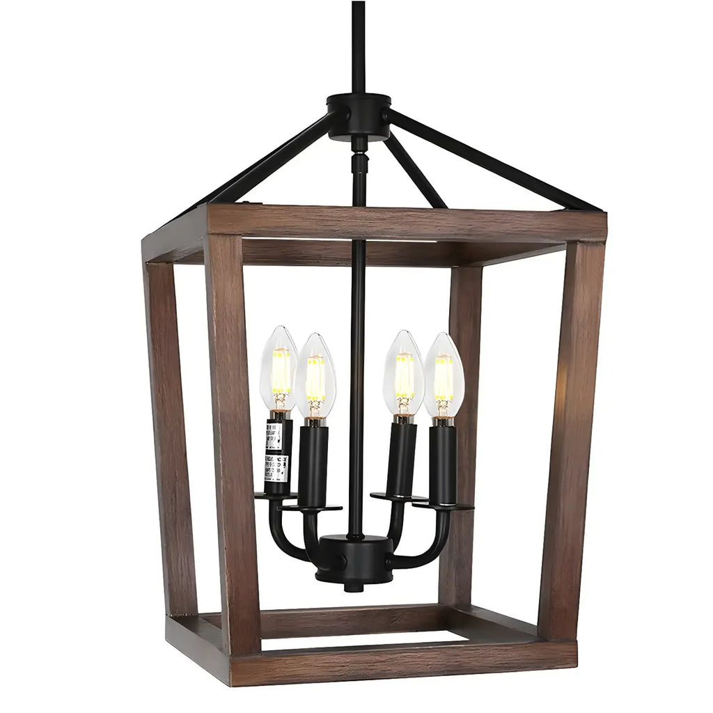Industrial Black Metal Square Caged Kitchen Pendant Chandelier