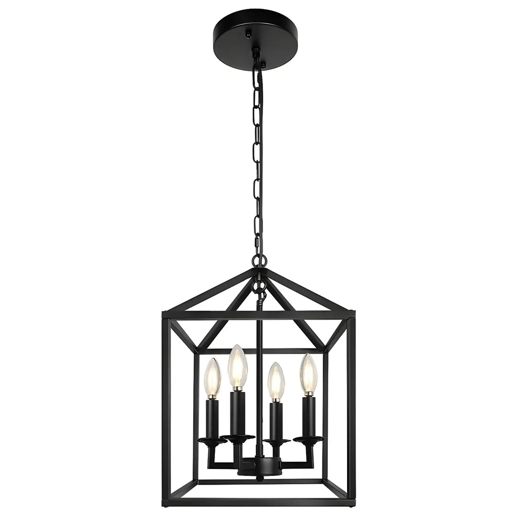 Industrial Black Metal Square Caged Kitchen Pendant Chandelier