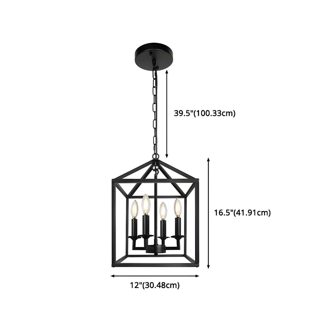 Industrial Black Metal Square Caged Kitchen Pendant Chandelier