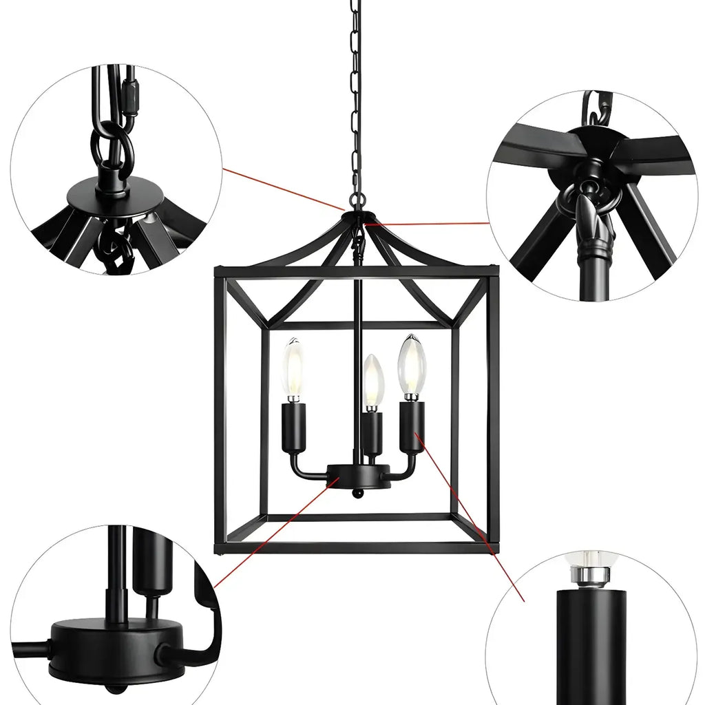 Industrial Black Metal Square Caged Kitchen Pendant Chandelier