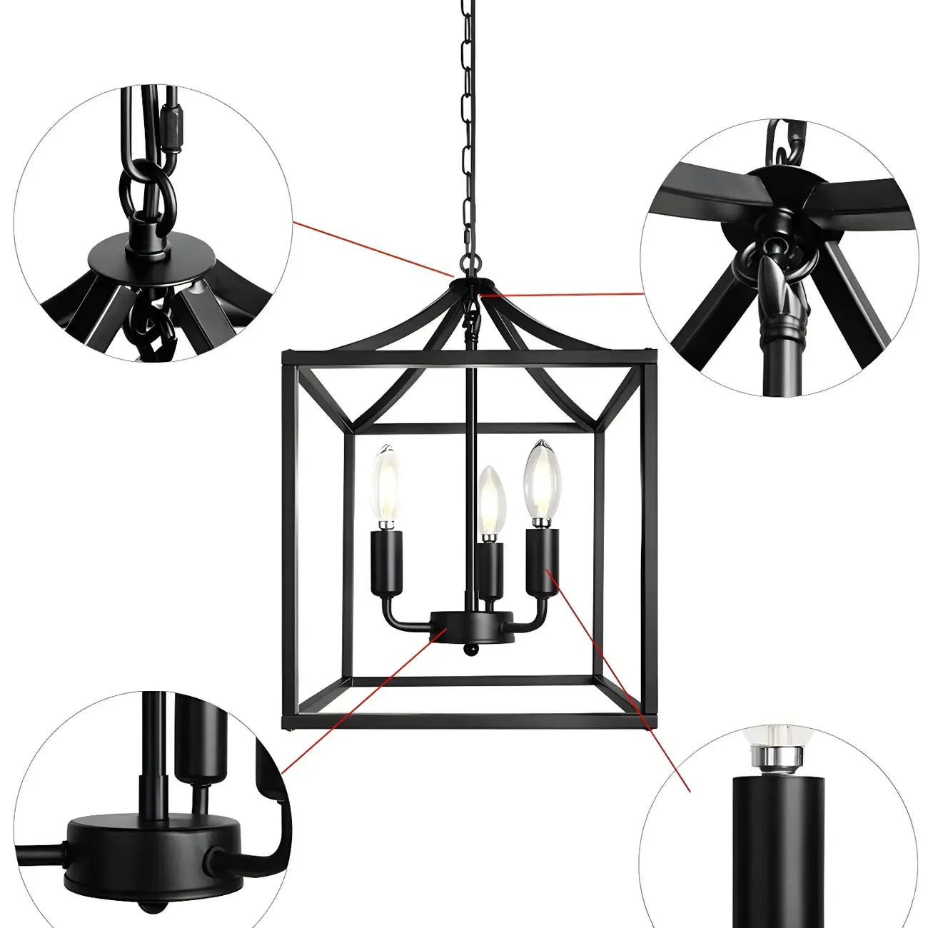 Industrial Black Metal Square Caged Kitchen Pendant Chandelier