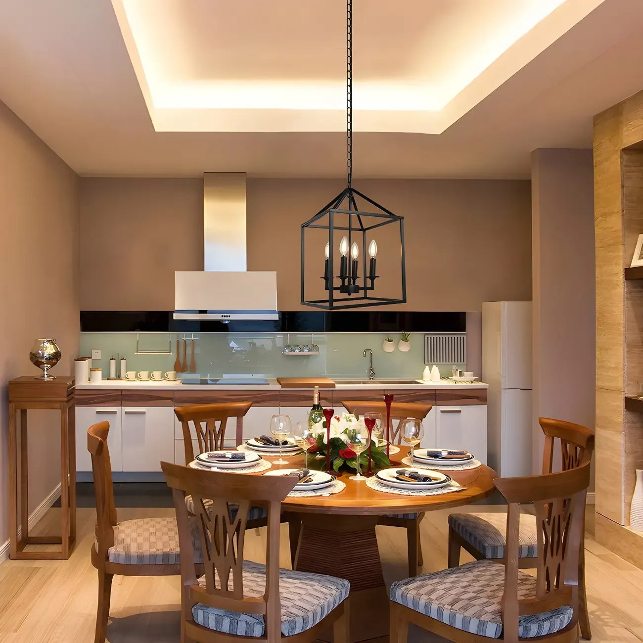 Industrial Black Metal Square Caged Kitchen Pendant Chandelier