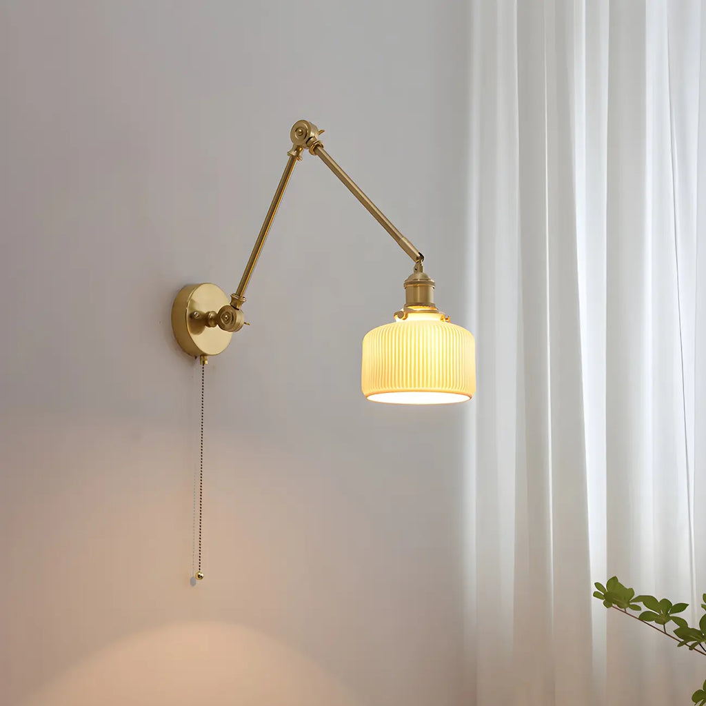 Classic Gold Metal Swing Arm Ceramics Shade Wall Light