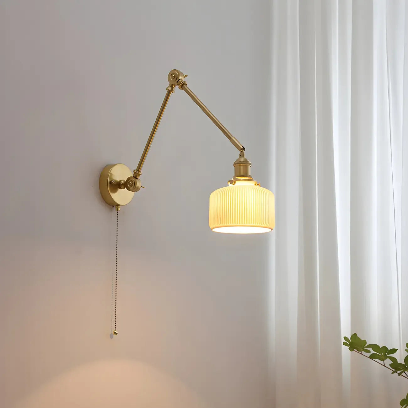 Classic Gold Metal Swing Arm Ceramics Shade Wall Light