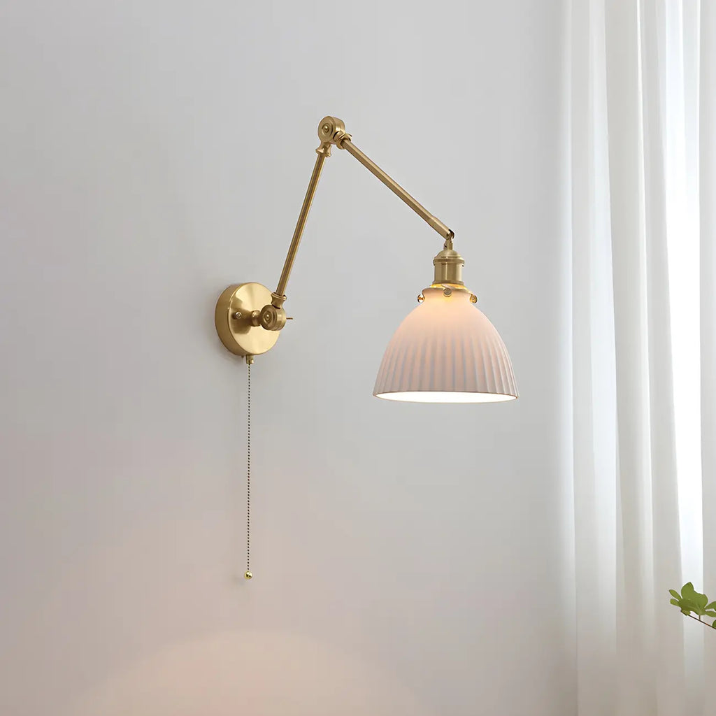 Classic Gold Metal Swing Arm Ceramics Shade Wall Light