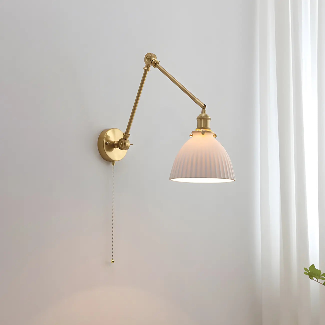 Classic Gold Metal Swing Arm Ceramics Shade Wall Light