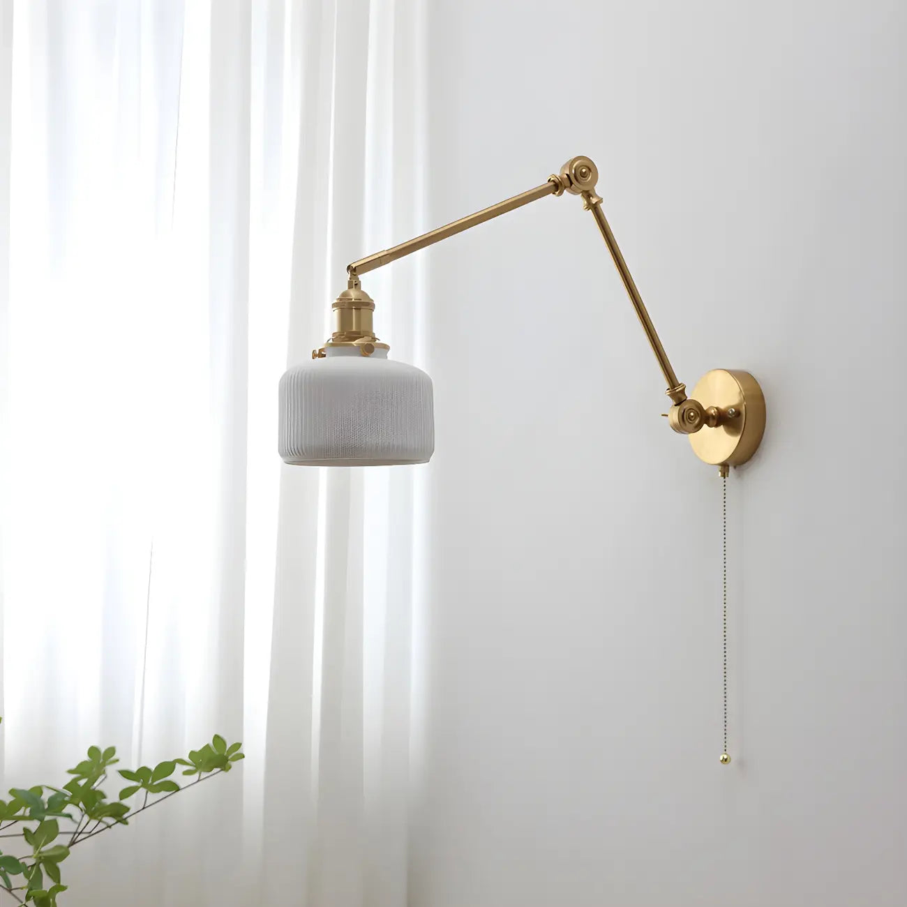 Classic Gold Metal Swing Arm Ceramics Shade Wall Light