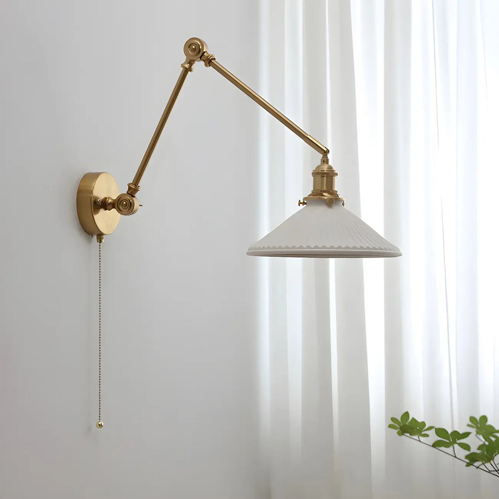 Classic Gold Metal Swing Arm Ceramics Shade Wall Light