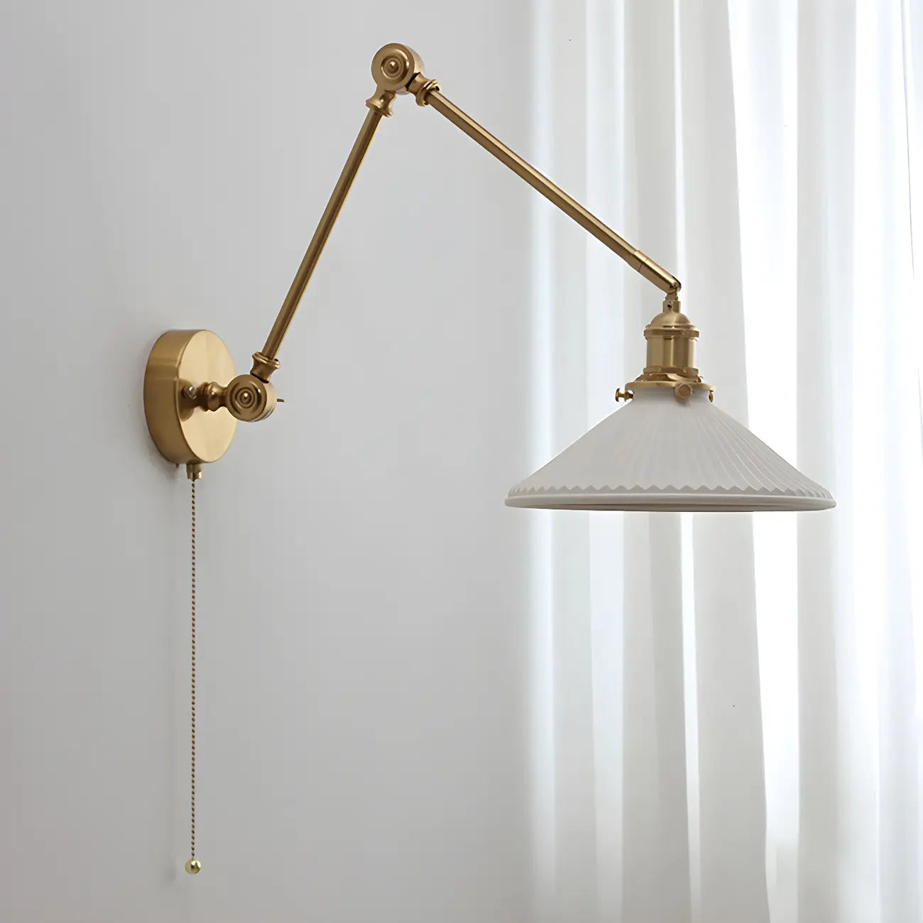 Classic Gold Metal Swing Arm Ceramics Shade Wall Light