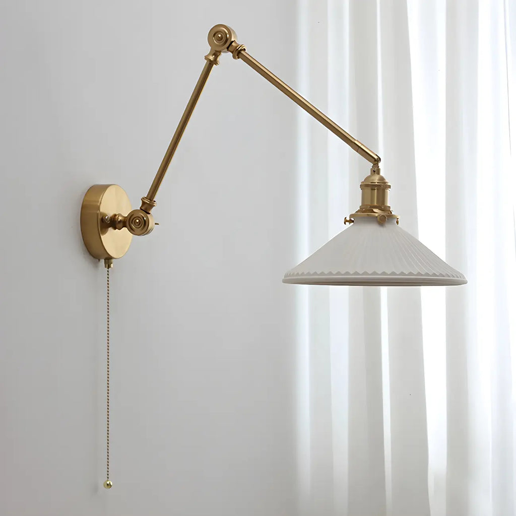 Classic Gold Metal Swing Arm Ceramics Shade Wall Light