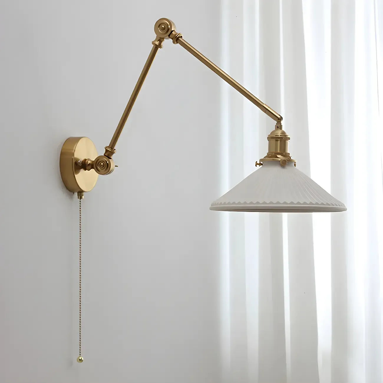 Classic Gold Metal Swing Arm Ceramics Shade Wall Light