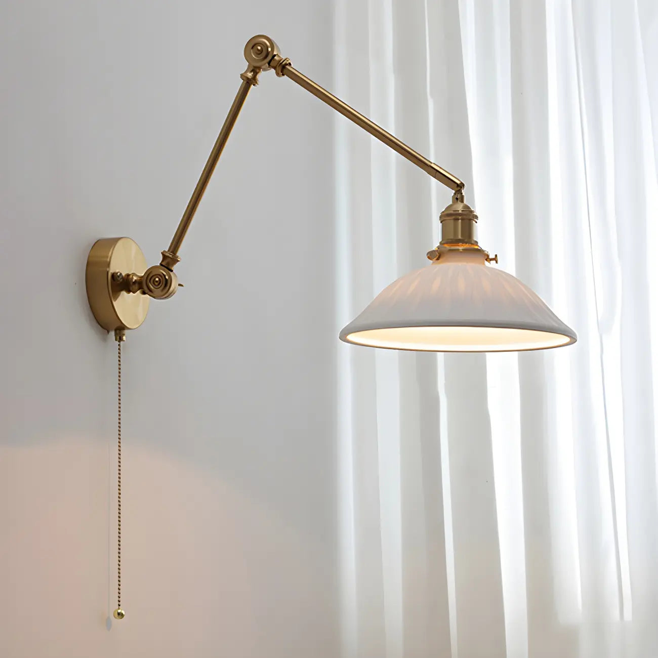 Classic Gold Metal Swing Arm Ceramics Shade Wall Light