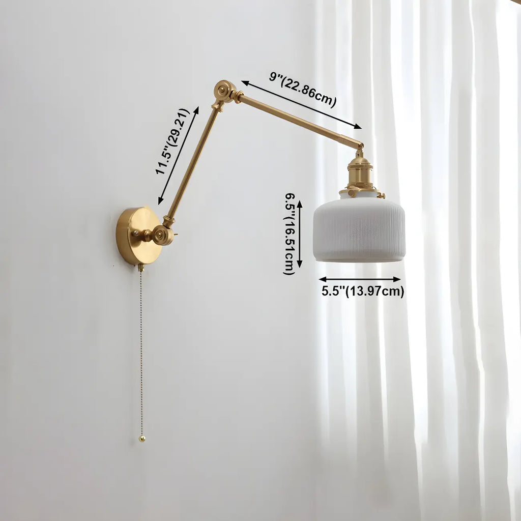 Classic Gold Metal Swing Arm Ceramics Shade Wall Light
