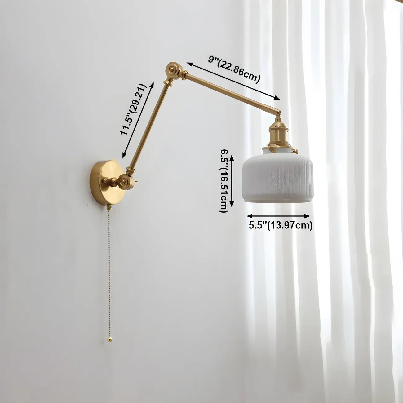 Classic Gold Metal Swing Arm Ceramics Shade Wall Light