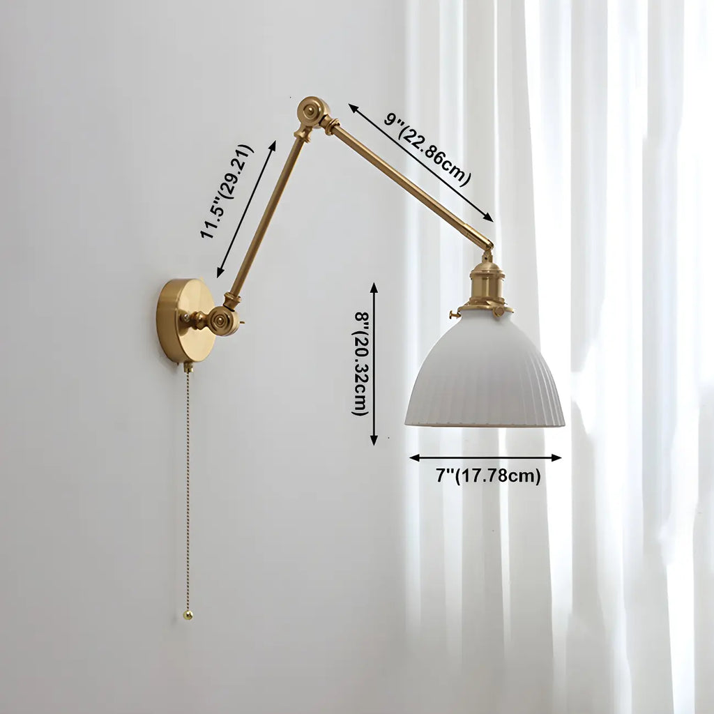 Classic Gold Metal Swing Arm Ceramics Shade Wall Light