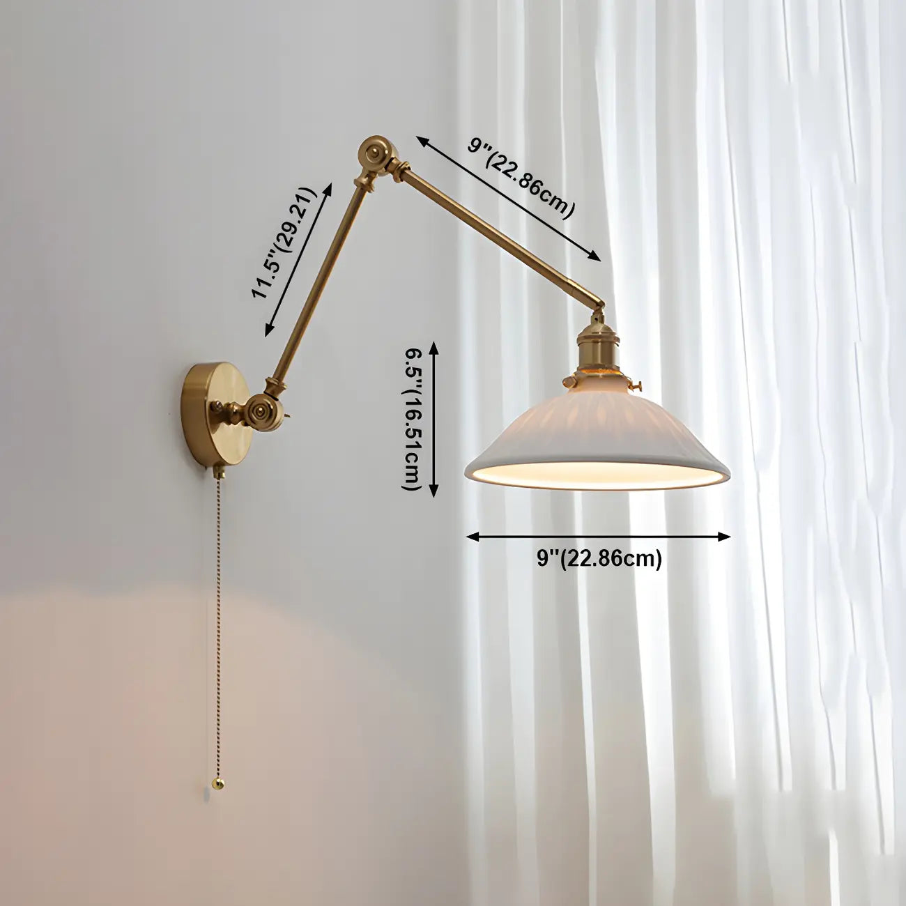 Classic Gold Metal Swing Arm Ceramics Shade Wall Light