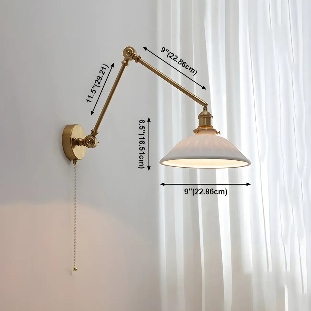 Classic Gold Metal Swing Arm Ceramics Shade Wall Light