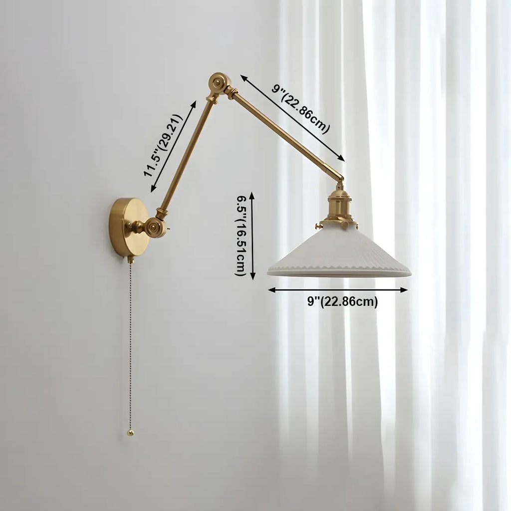 Classic Gold Metal Swing Arm Ceramics Shade Wall Light