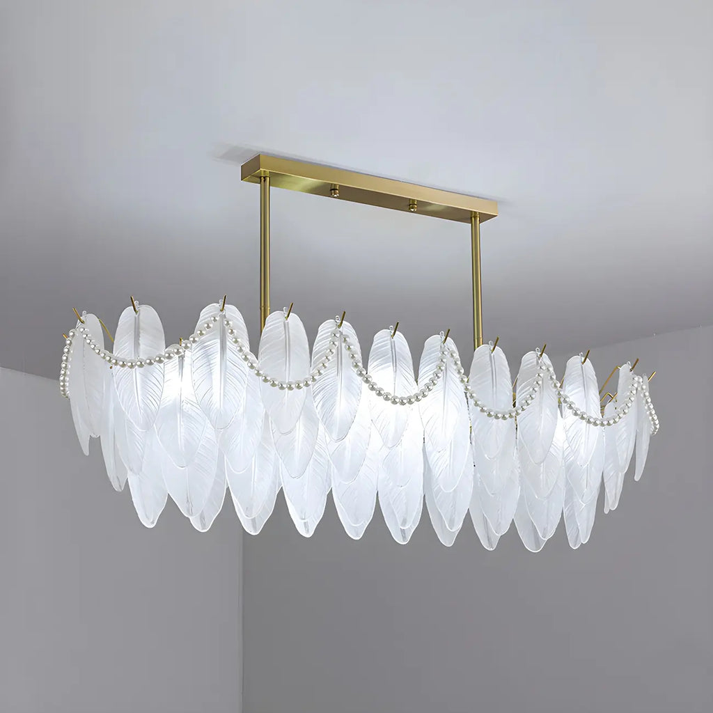 Adjustable Modern Glass Feather Island Chandelier in Gold