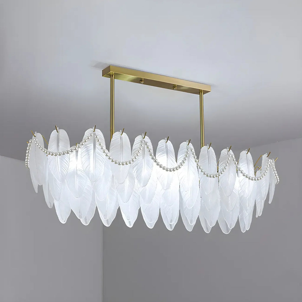 Adjustable Modern Glass Feather Island Chandelier in Gold