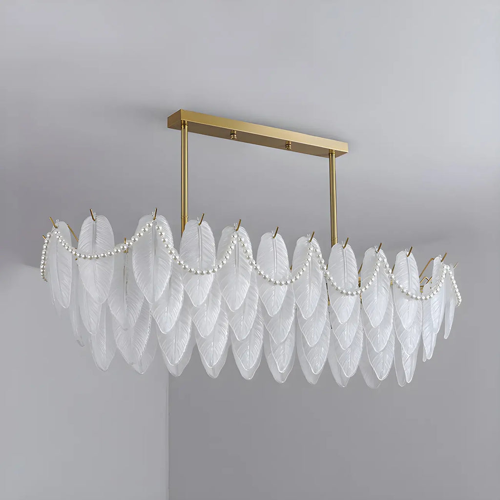 Adjustable Modern Glass Feather Island Chandelier in Gold