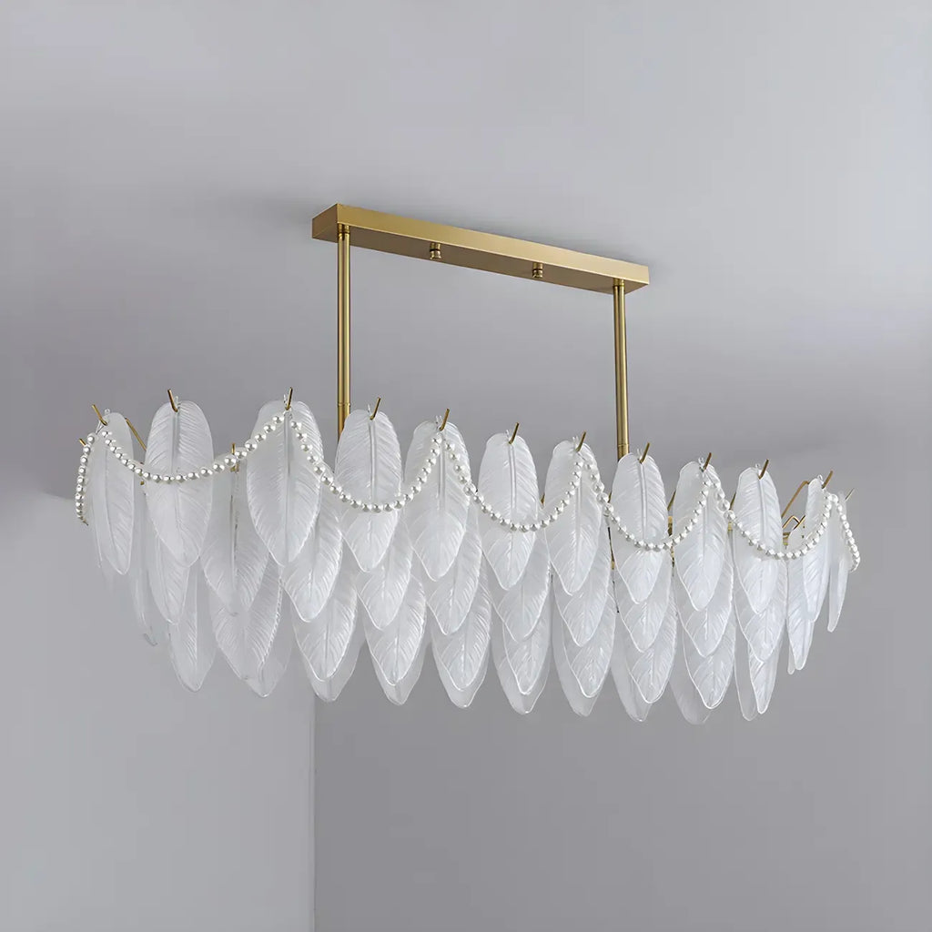 Adjustable Modern Glass Feather Island Chandelier in Gold