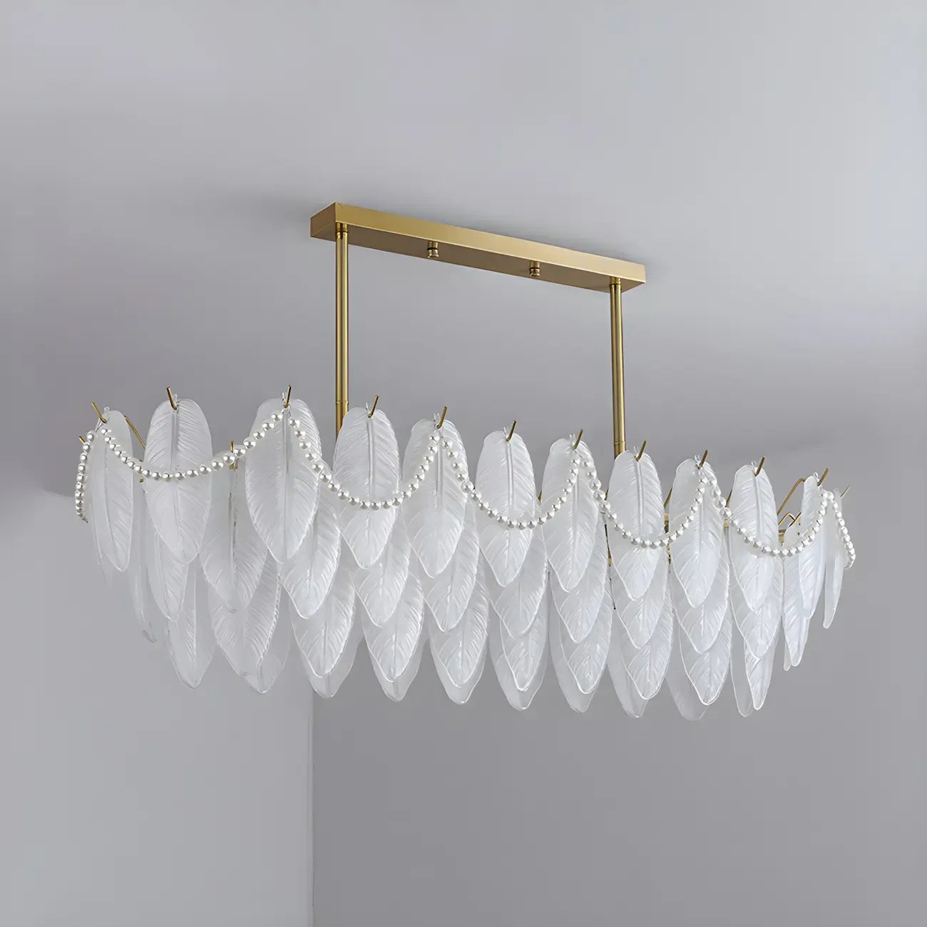 Adjustable Modern Glass Feather Island Chandelier in Gold
