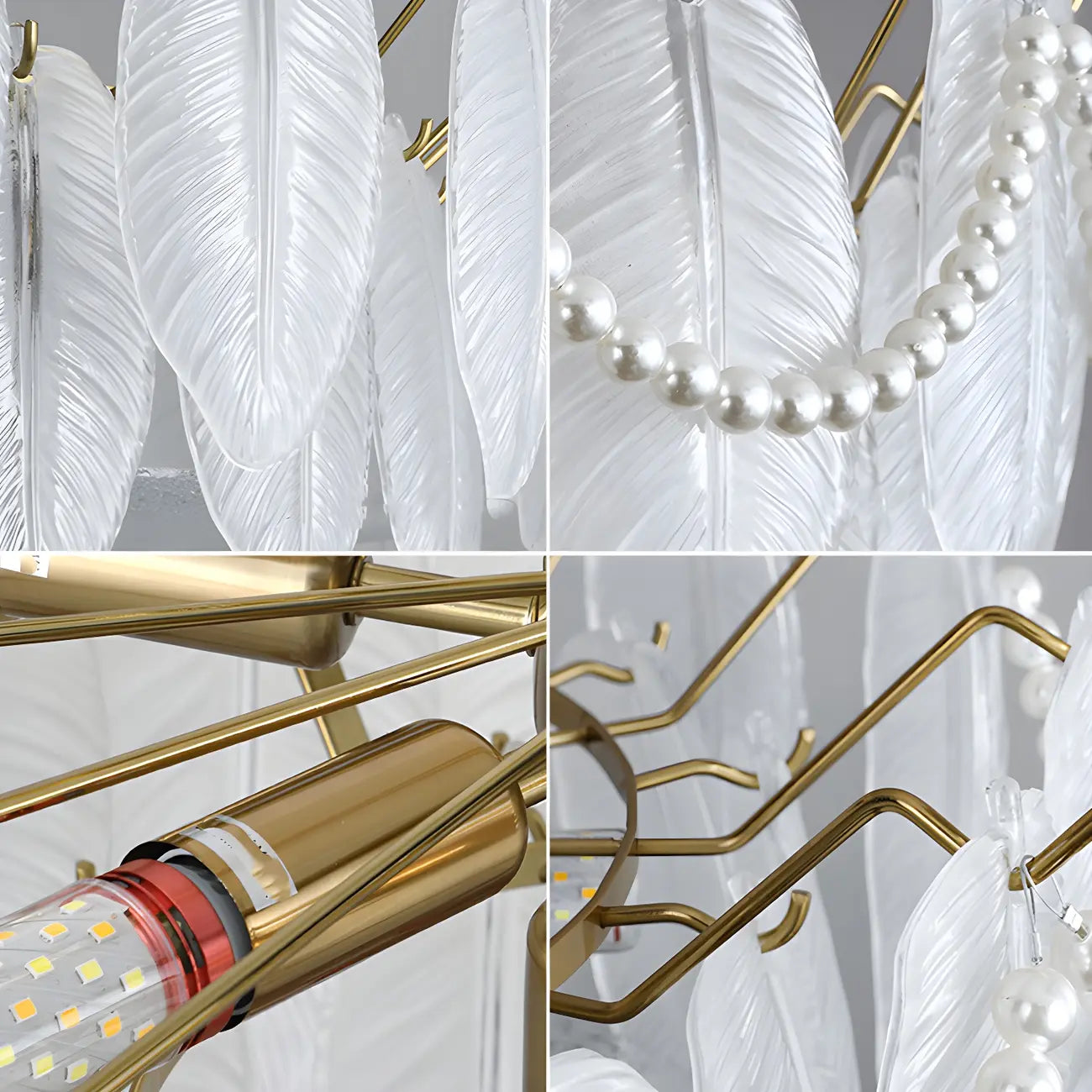 Adjustable Modern Glass Feather Island Chandelier in Gold