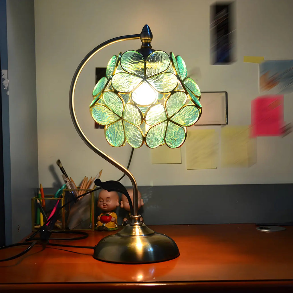 Vintage Stained Glass Flower Petal Table Lamp