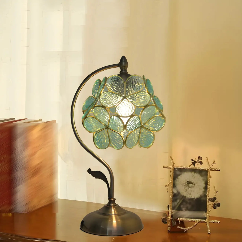 Vintage Stained Glass Flower Petal Table Lamp