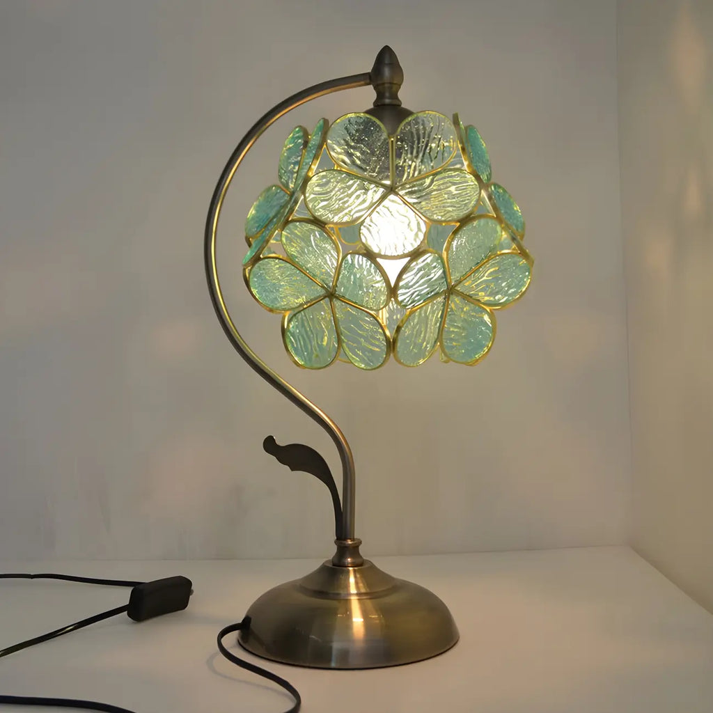 Vintage Stained Glass Flower Petal Table Lamp