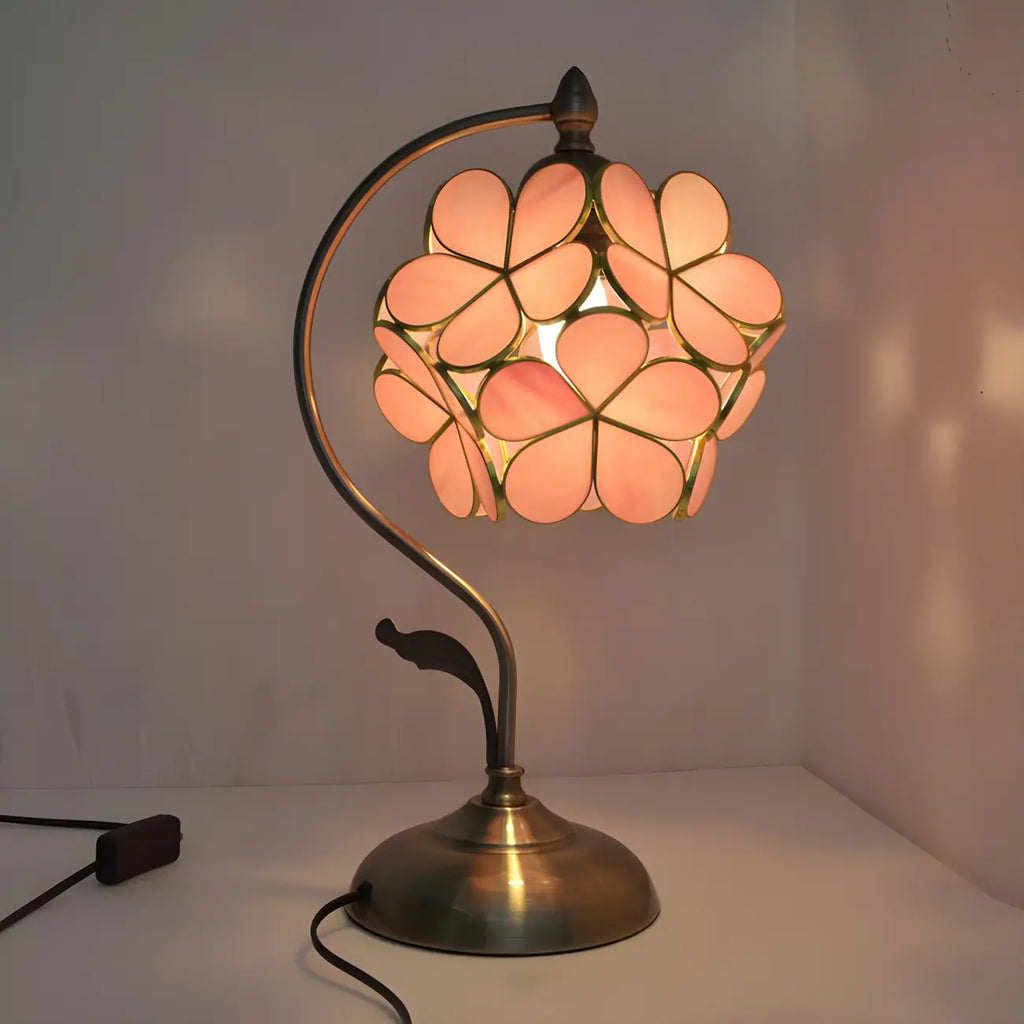 Vintage Stained Glass Flower Petal Table Lamp