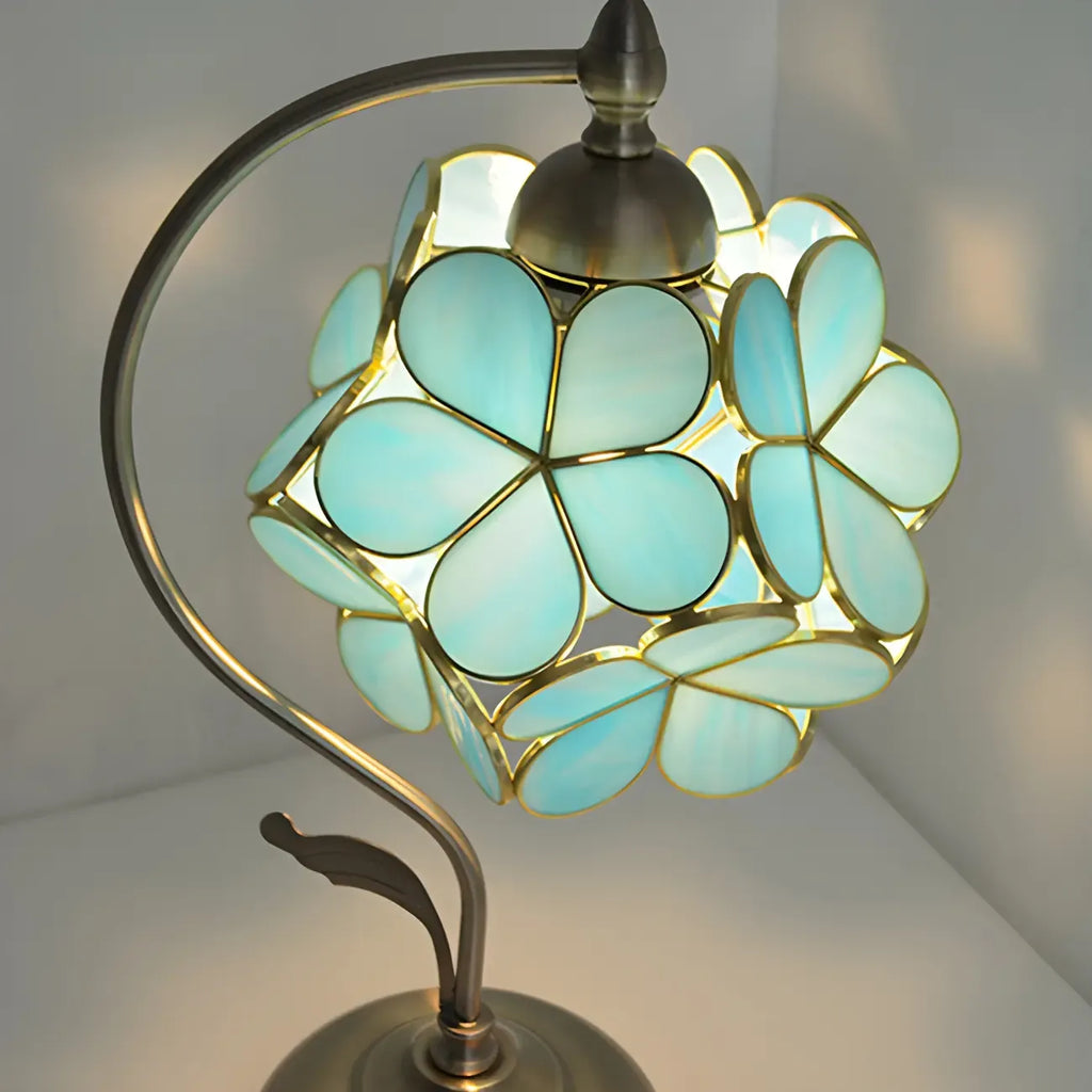 Vintage Stained Glass Flower Petal Table Lamp