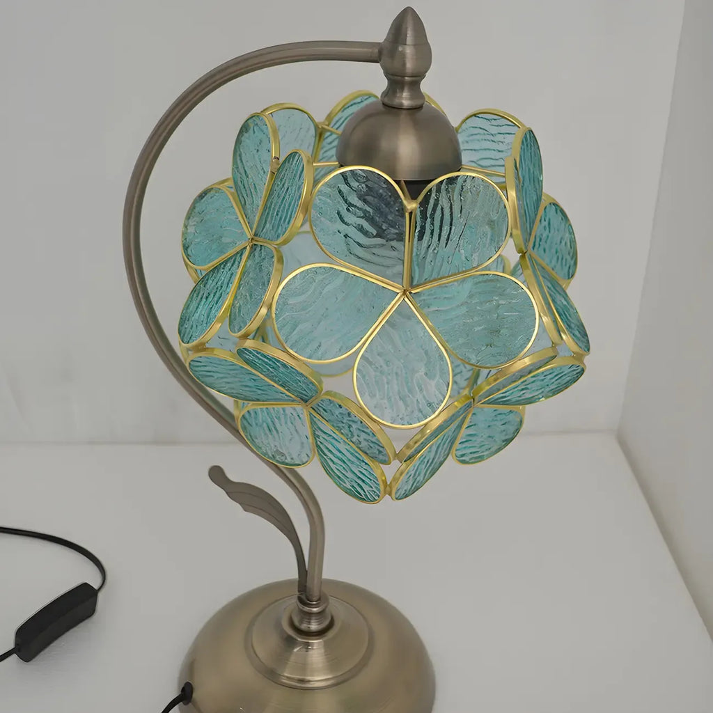 Vintage Stained Glass Flower Petal Table Lamp