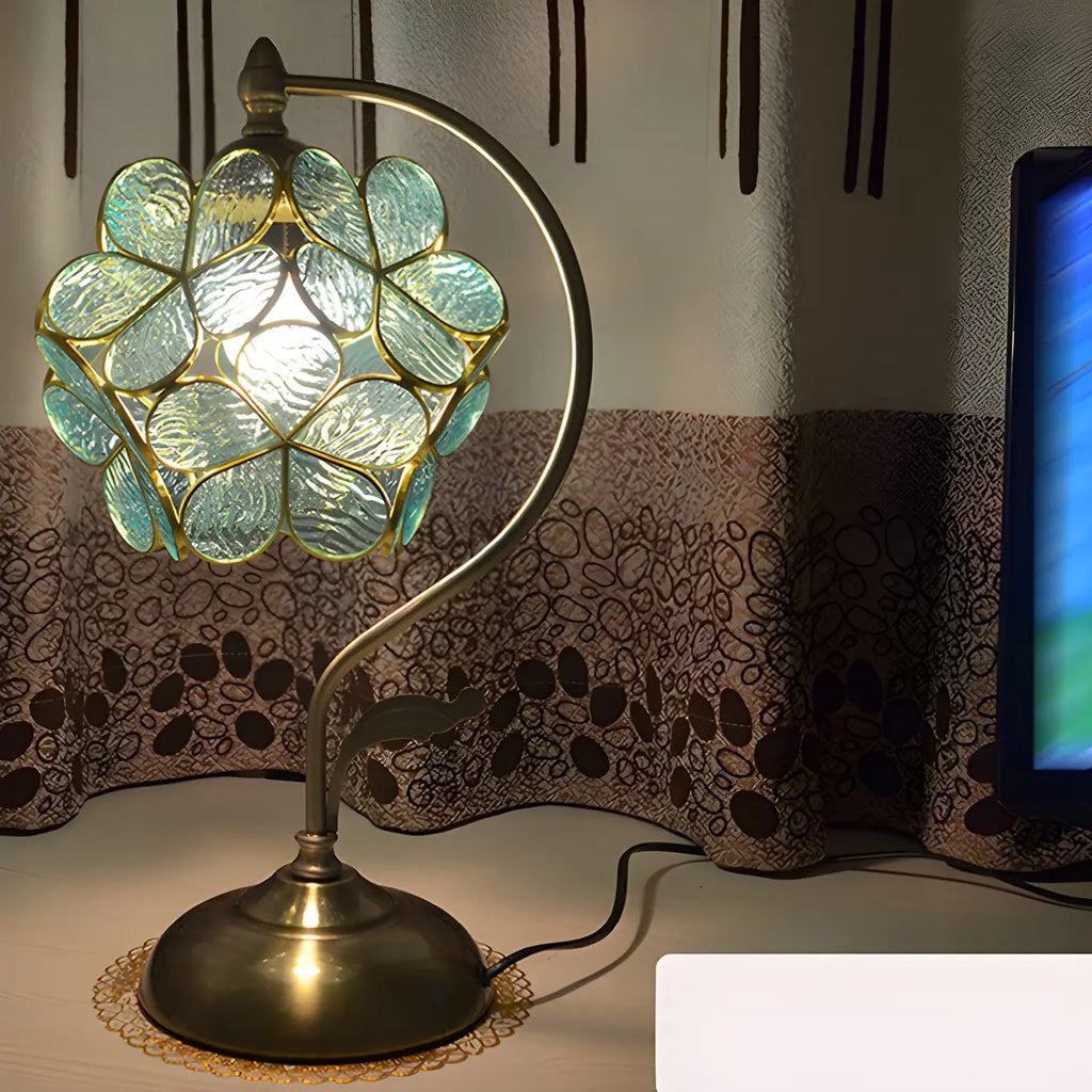 Vintage Stained Glass Flower Petal Table Lamp